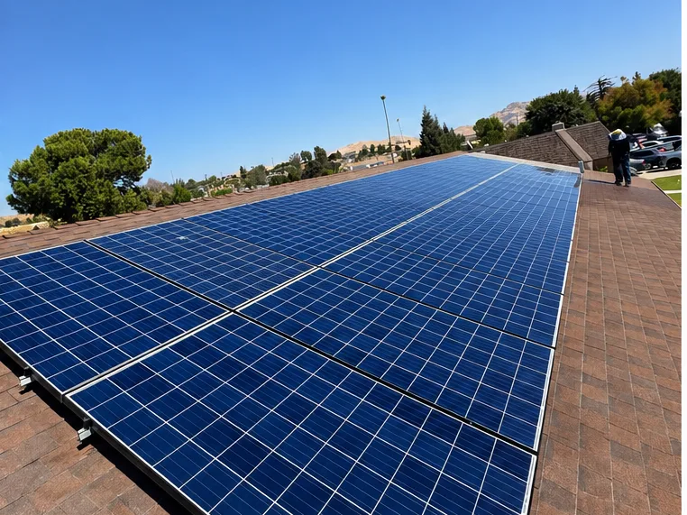 After: a rooftop solar array covered in Central Valley dust