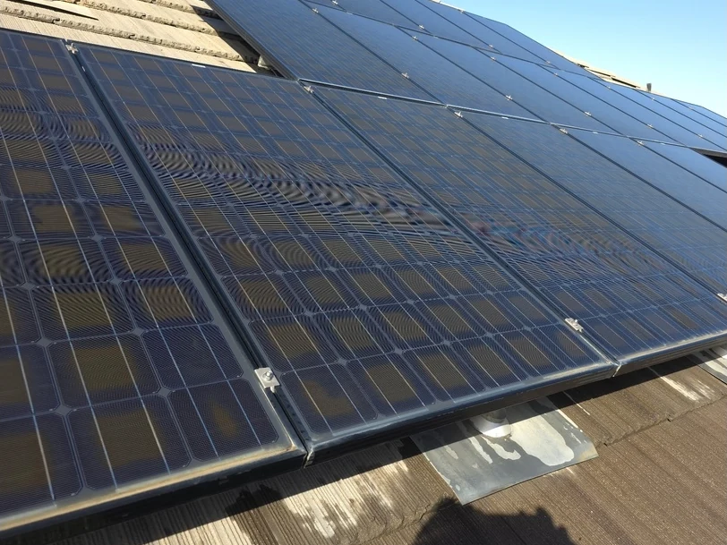 After: a dusty solar array seen from the side